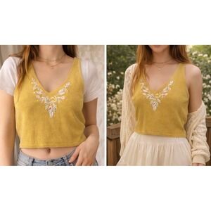 Vintage Y2K La Coquette Embroidered Floral Knit Tank Cottagecore Fairycore Top